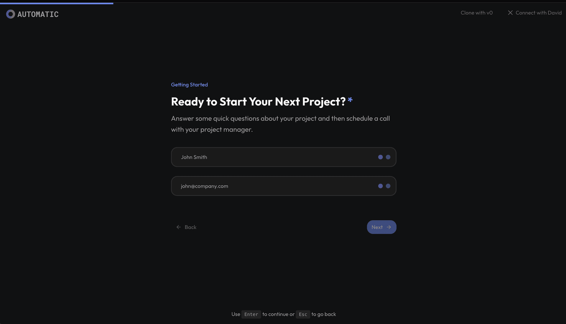 AI Discovery Form template preview showing conversational interface and smart questioning flow